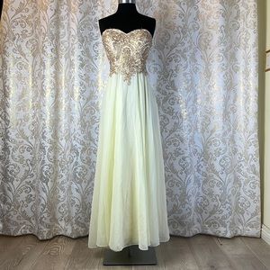 Gold Embroidery bodice formal evening party prom dress
